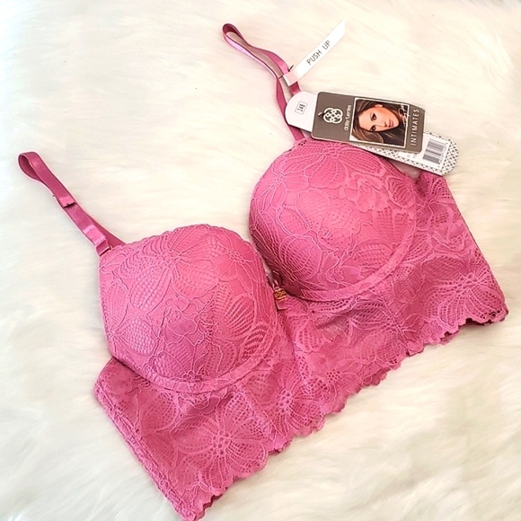 🆕️NWT Daisy Fuentes Dusty Blush Pink Lace Floral Pushup Long Line Bra Size 34B - Picture 4 of 16